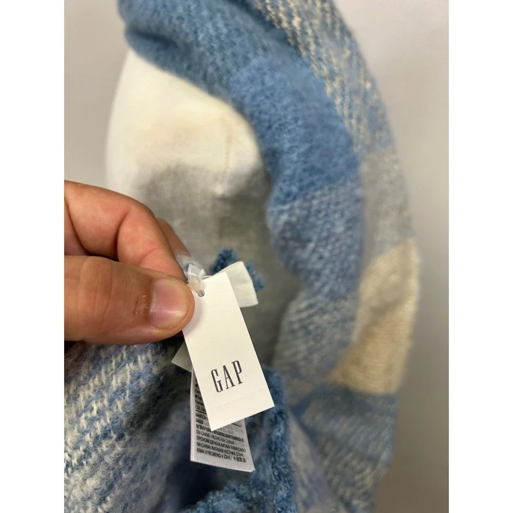 Cozy Soft Winter GAP Women One Size Blue Cream Plaid Oversized Blanket Scarf